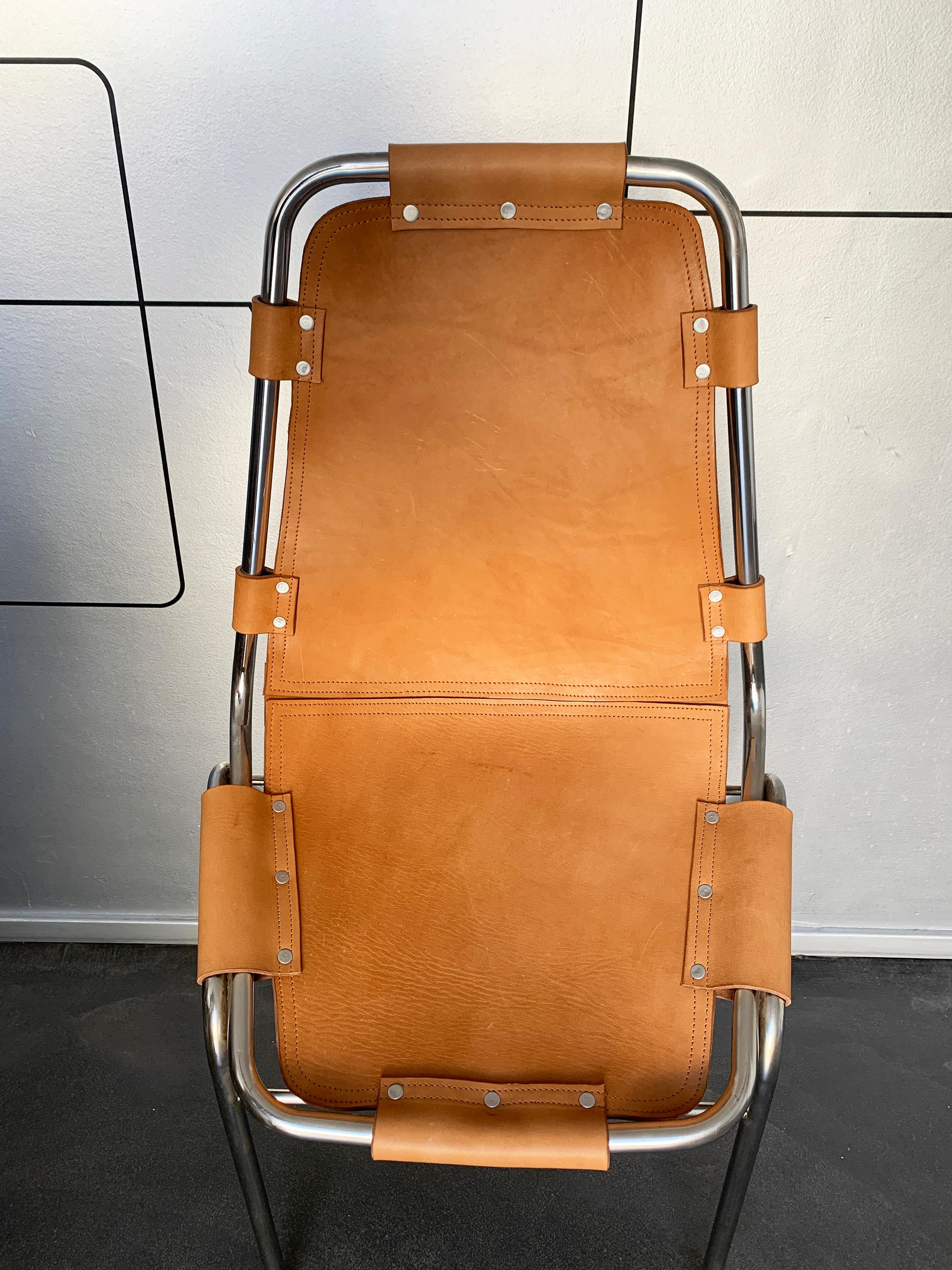 Vintage Les Arcs Dining Chair Selected by Charlotte Perriand, New Leather, 1960s For Sale 3