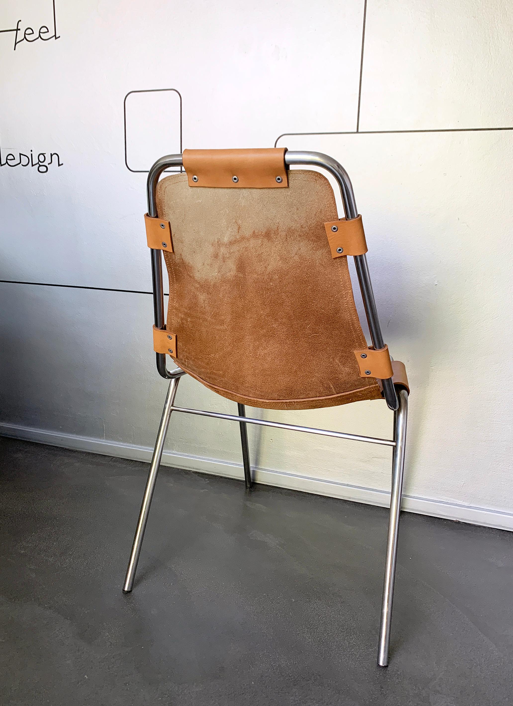 Vintage Les Arcs Dining Chair Selected by Charlotte Perriand, New Leather, 1960s For Sale 6