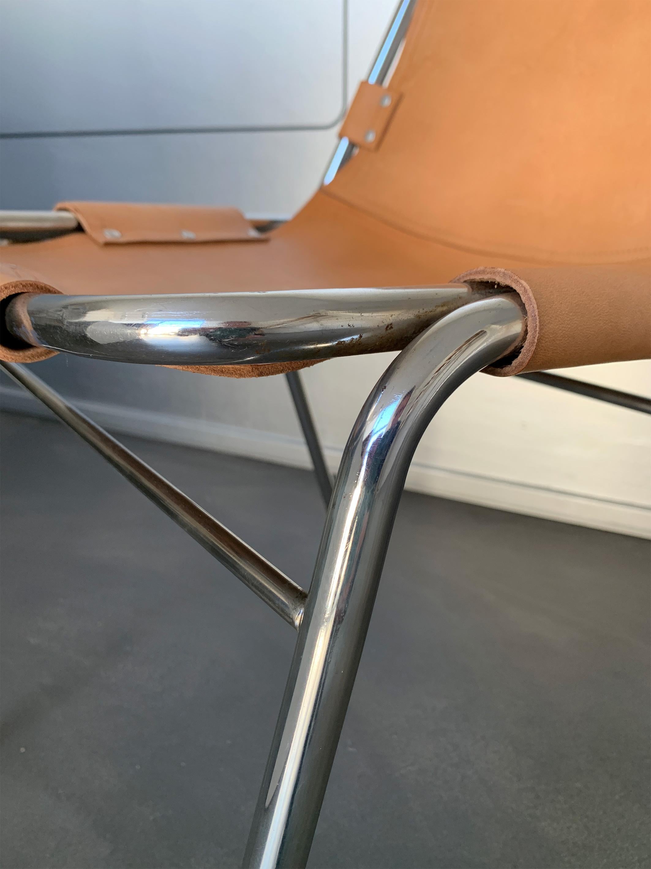 Steel Vintage Les Arcs Dining Chair Selected by Charlotte Perriand, New Leather, 1960s For Sale