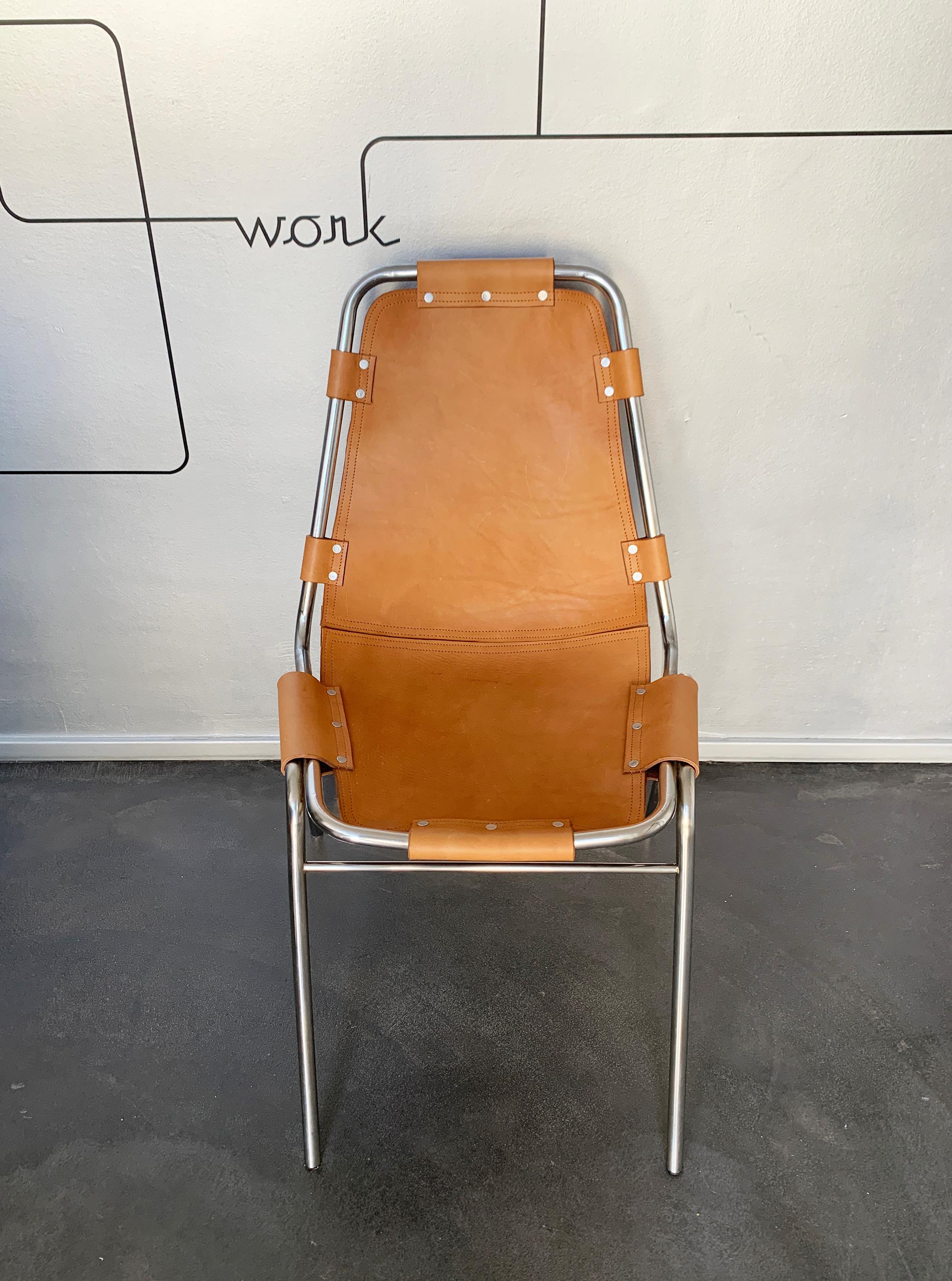 Vintage Les Arcs Dining Chair Selected by Charlotte Perriand, New Leather, 1960s For Sale 2