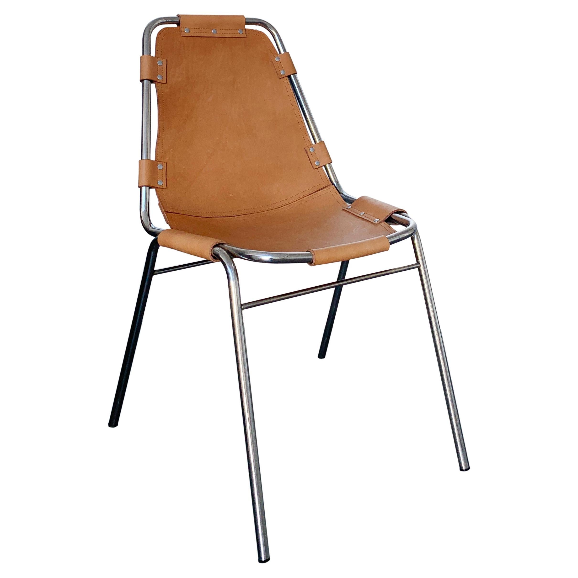 Chaise de salle à manger vintage Les Arcs sélectionnée par Charlotte Perriand, en cuir neuf, années 1960 en vente