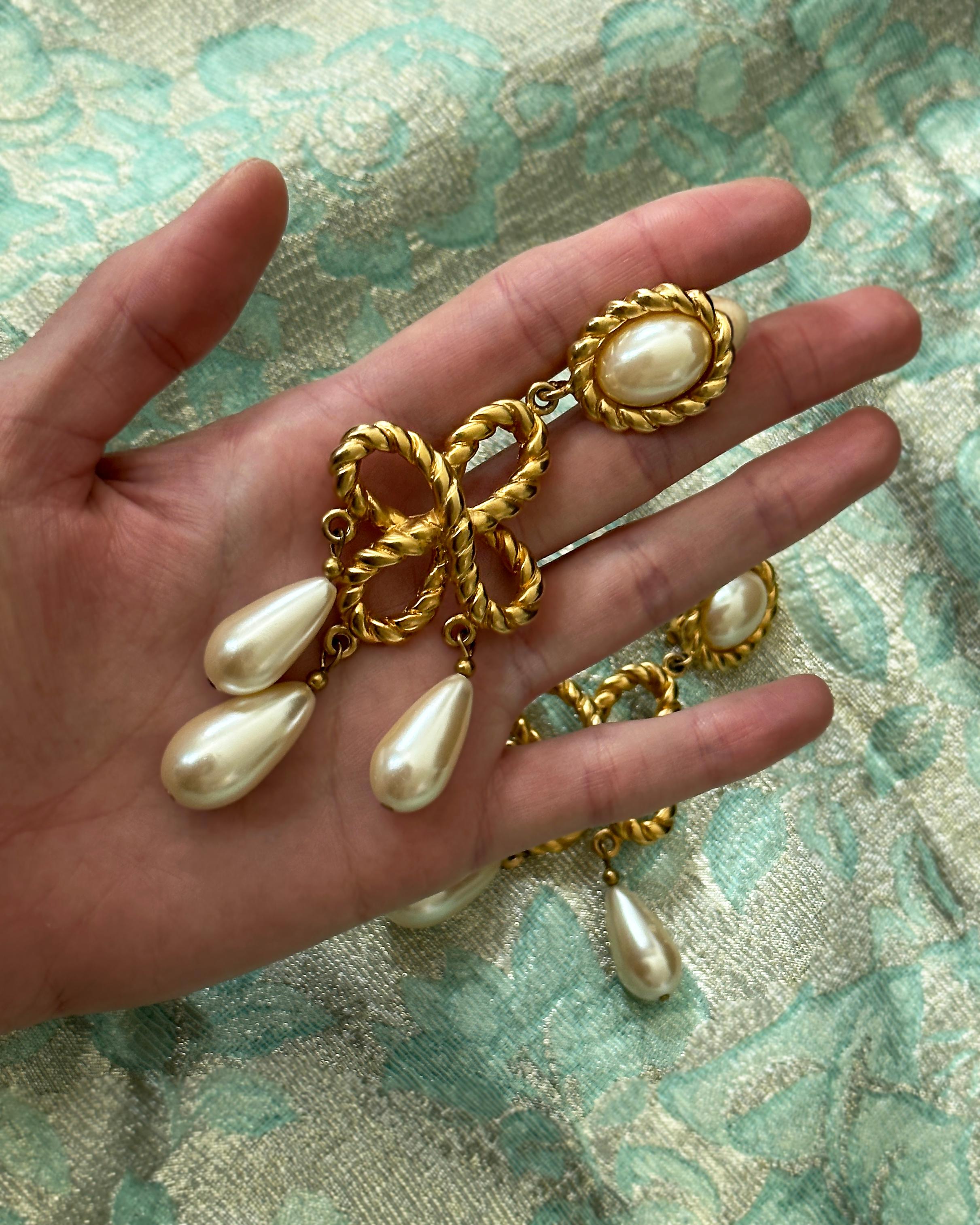 Uncut Vintage Les Bernard Gold and Pearl Chandelier Earrings