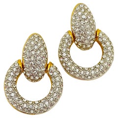 Vintage LES BERNARD gold rhinestone door knocker designer runway earrings
