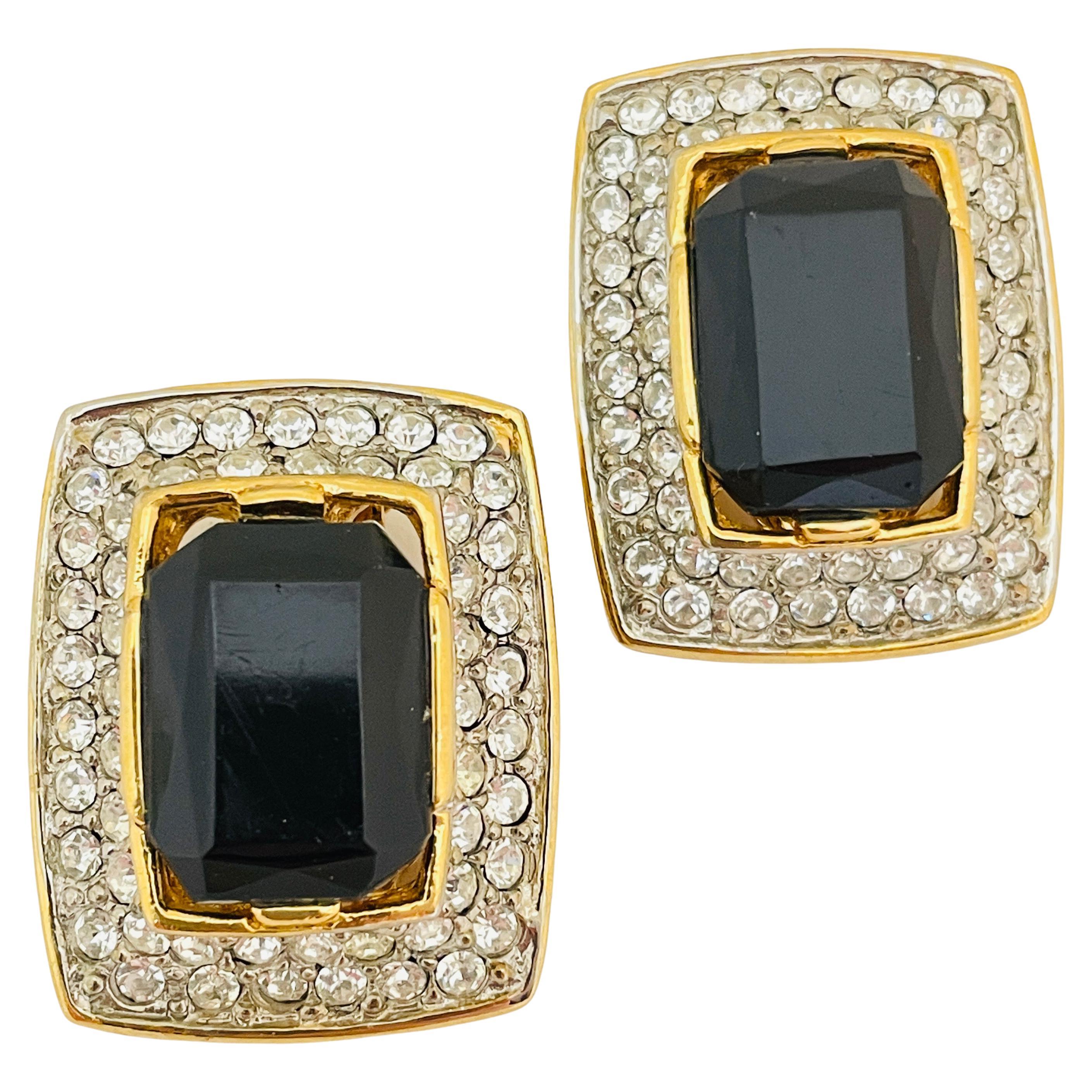 Vintage LES BERNARD gold rhinestone glass designer runway clip on earrings For Sale