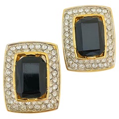 Vintage LES BERNARD gold rhinestone glass designer runway clip on earrings