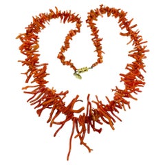 Vintage LES BERNARD natural Italian salmon red coral branches designer necklace