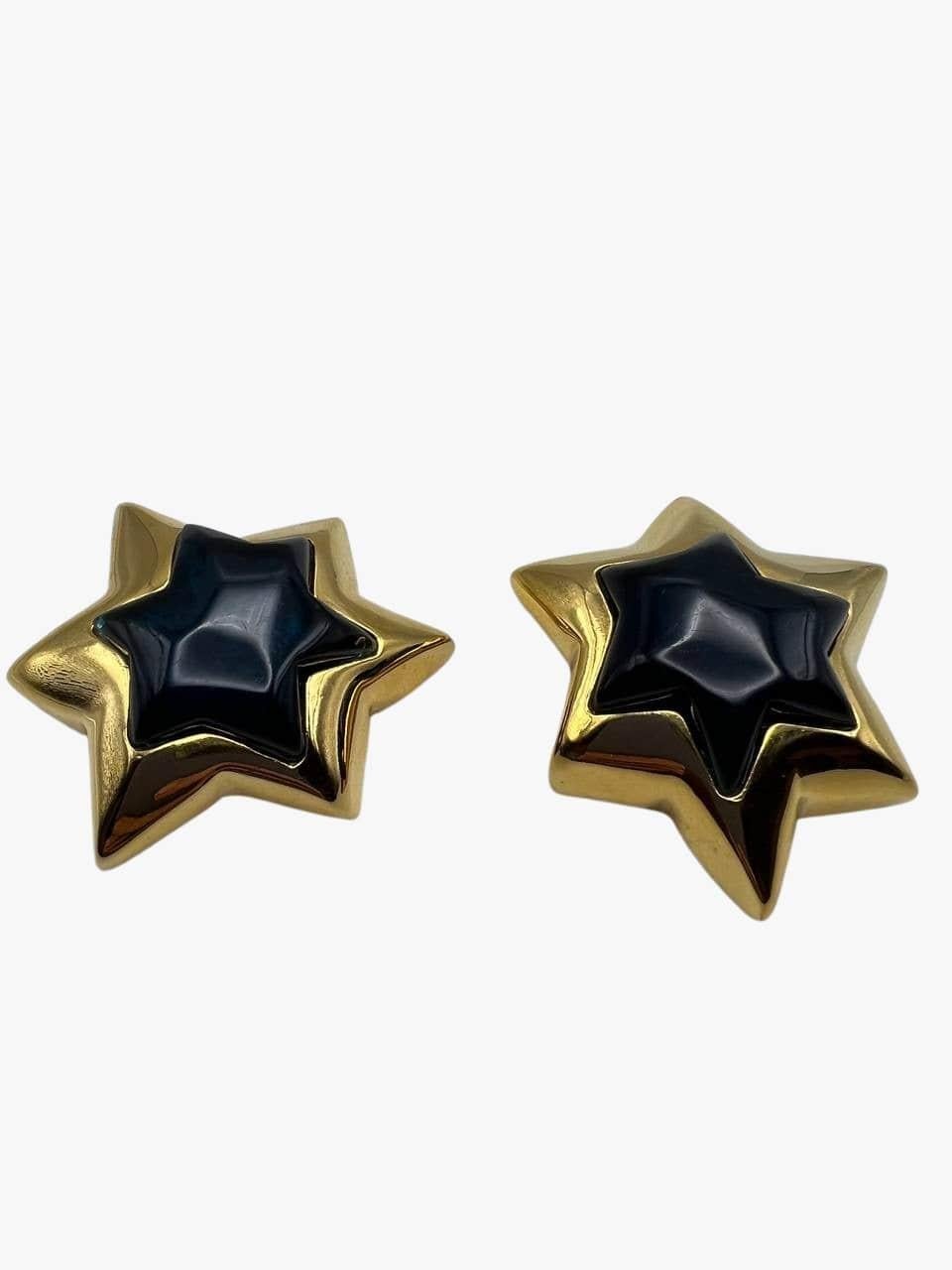 Les Bernard, boucles d'oreilles à clip étoile vintage surdimensionnées en émail noir, années 1980 Pour femmes en vente