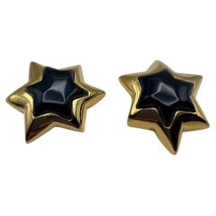 Les Bernard, boucles d'oreilles à clip étoile vintage surdimensionnées en émail noir, années 1980