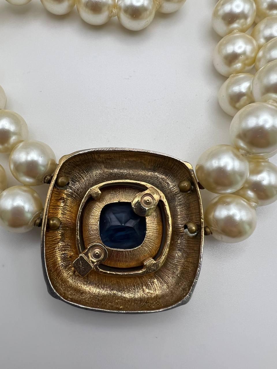 Women's or Men's Vintage Les Bernard Rhinestone Studded Pearl Collar Necklace, 1970s