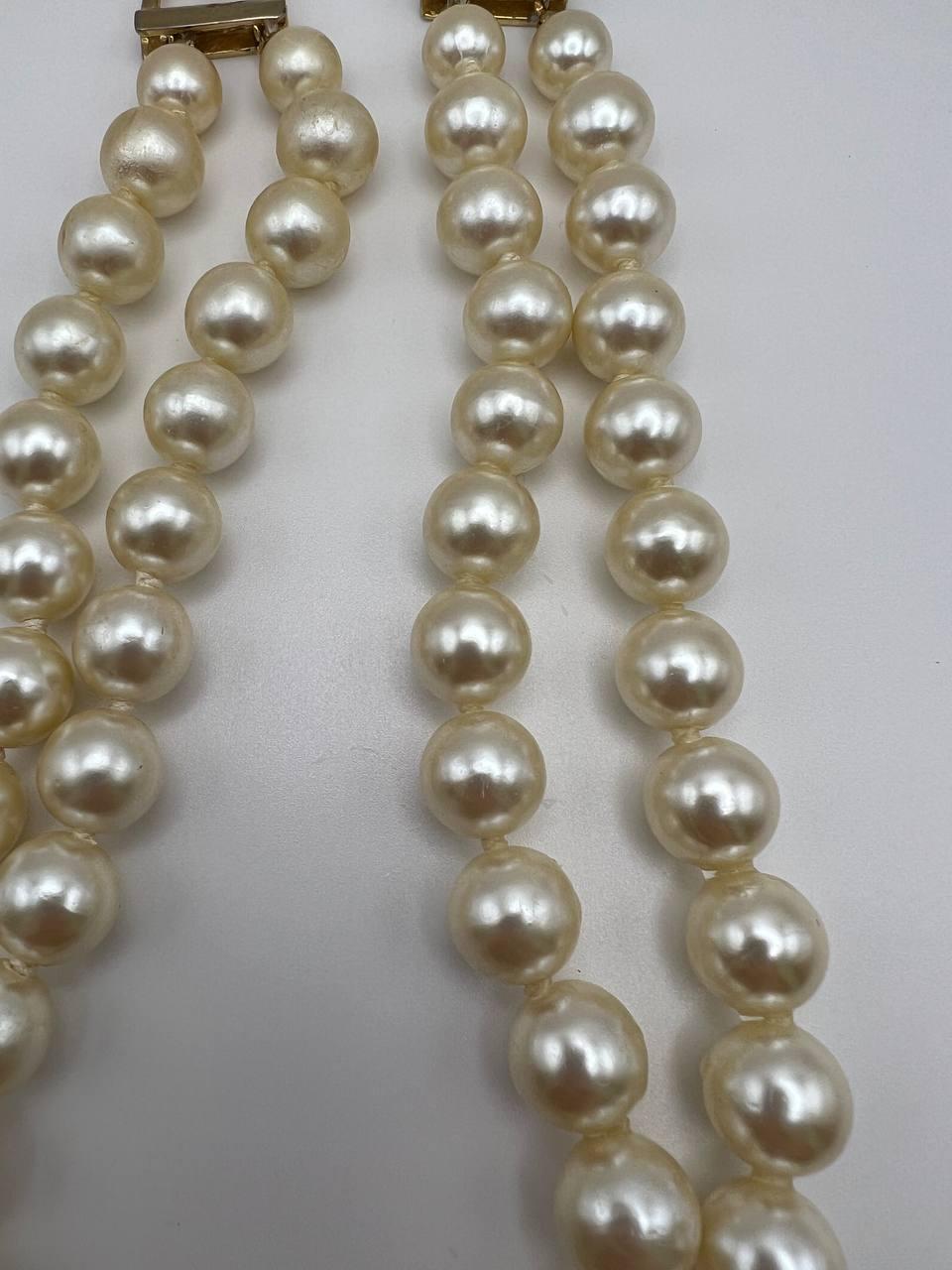 Vintage Les Bernard Rhinestone Studded Pearl Collar Necklace, 1970s 3