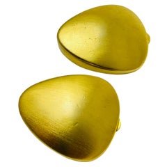 Vintage LES BERNARD signed matte gold tone massive designer clip on earrings