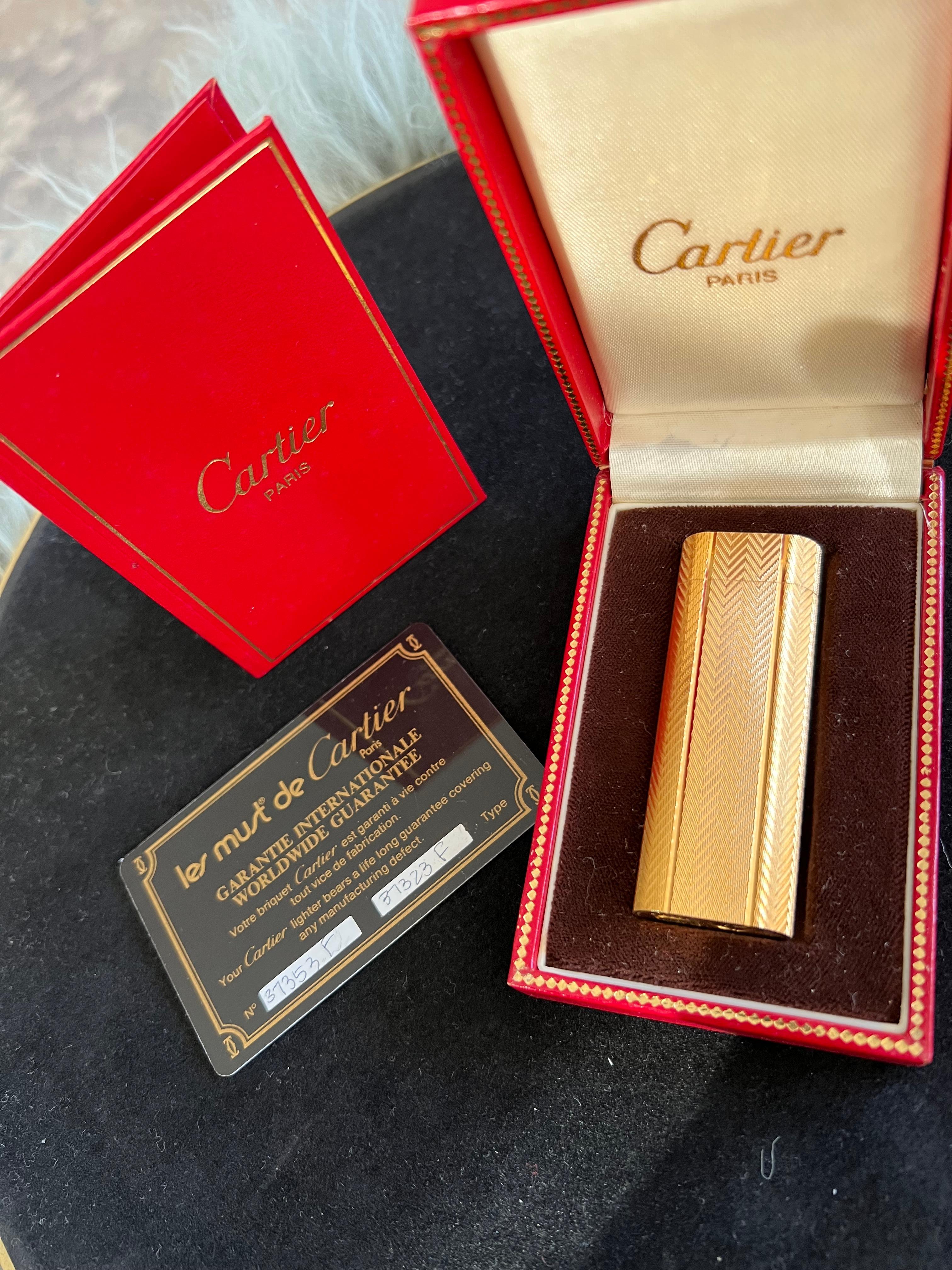 Vintage Les Must de Cartier Paris 18k Gold Plated Lighter, Circa 1980s For Sale 4