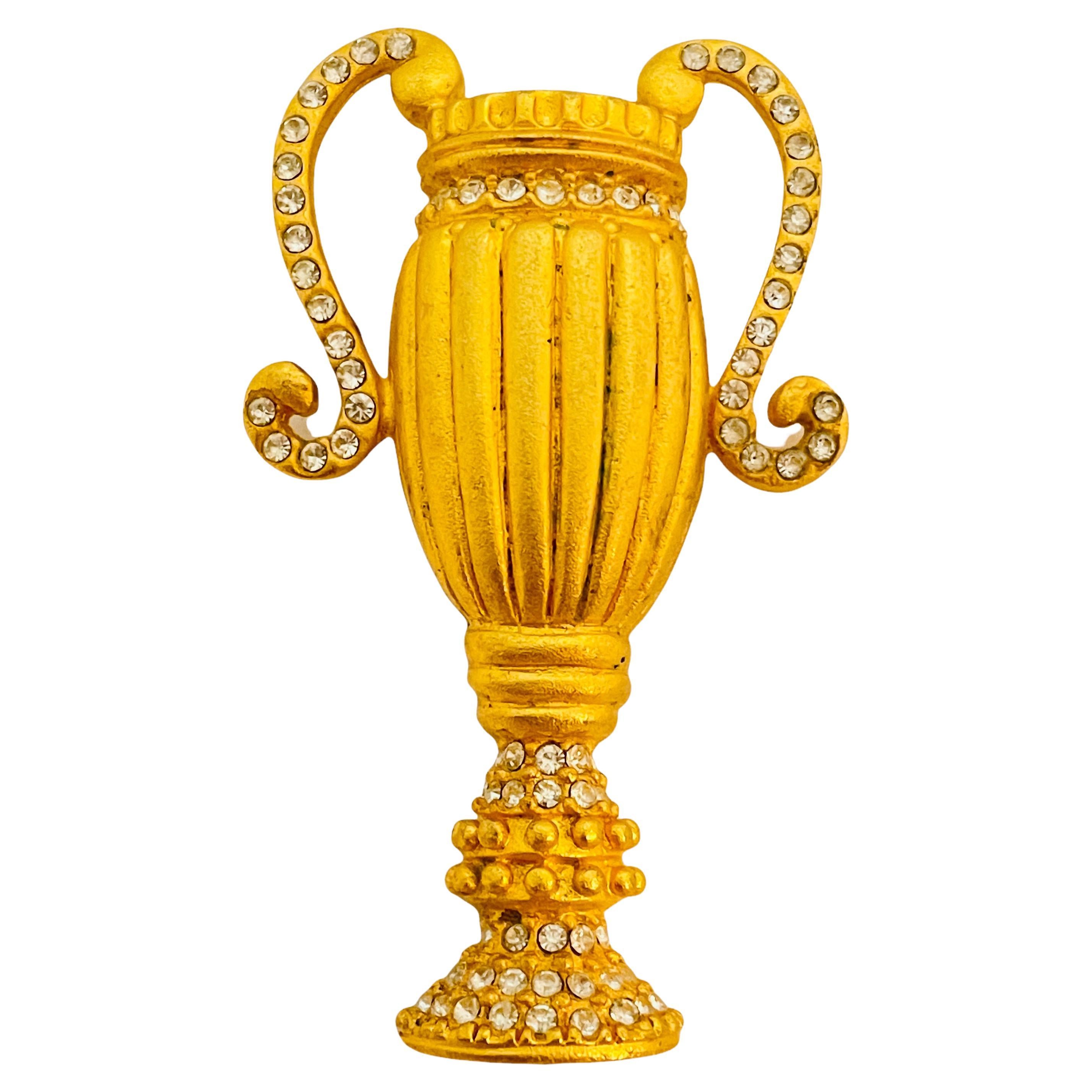 Spilla vintage LESLIE BLOCK oro opaco con vaso di strass per passerella