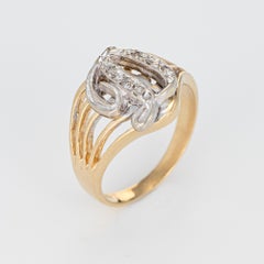 Vintage Letter D Initial Ring 10k Yellow Gold Signet Fine Cursive Jewelry