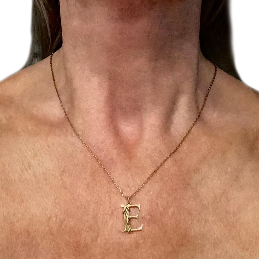 Contemporary Vintage Letter E with Ivy Detail Pendant and Chain