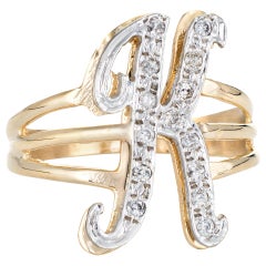 Vintage Letter K Initial Ring 14 Karat Yellow Gold Estate Fine Script Jewelry