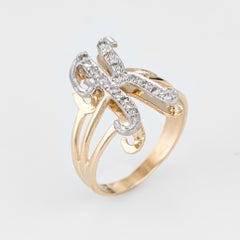 Vintage Letter K Initial Ring 14 Karat Yellow Gold Estate Fine Script Jewelry