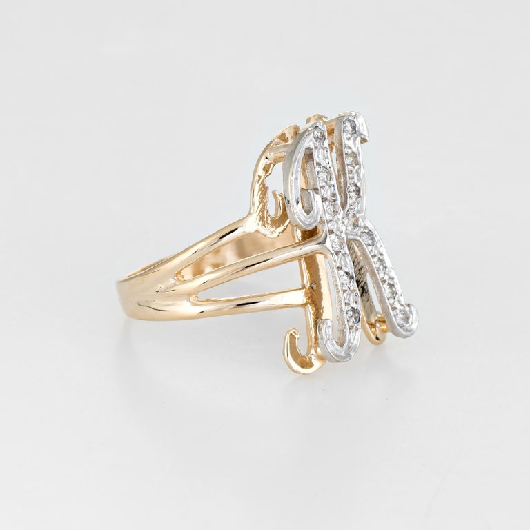 Vintage Letter K Initial Ring 14 Karat Yellow Gold Estate Fine Script