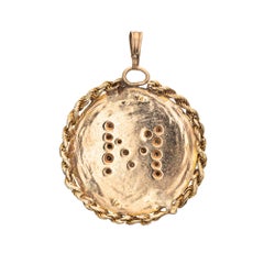 Vintage Letter M Pendant Diamond 14k Yellow Gold Initial Charm Jewelry Round
