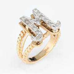 Vintage Letter M Ring 14 Karat Yellow Gold Initial Jewelry Estate Fine Two-Tone