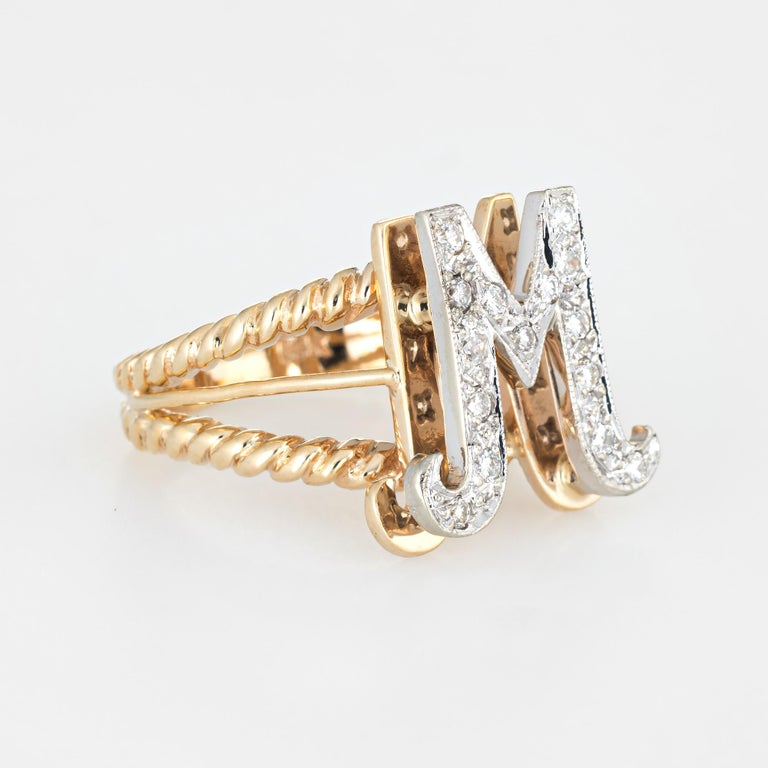 Vintage Letter M Ring 14 Karat Yellow Gold Initial Jewelry Estate Fine ...