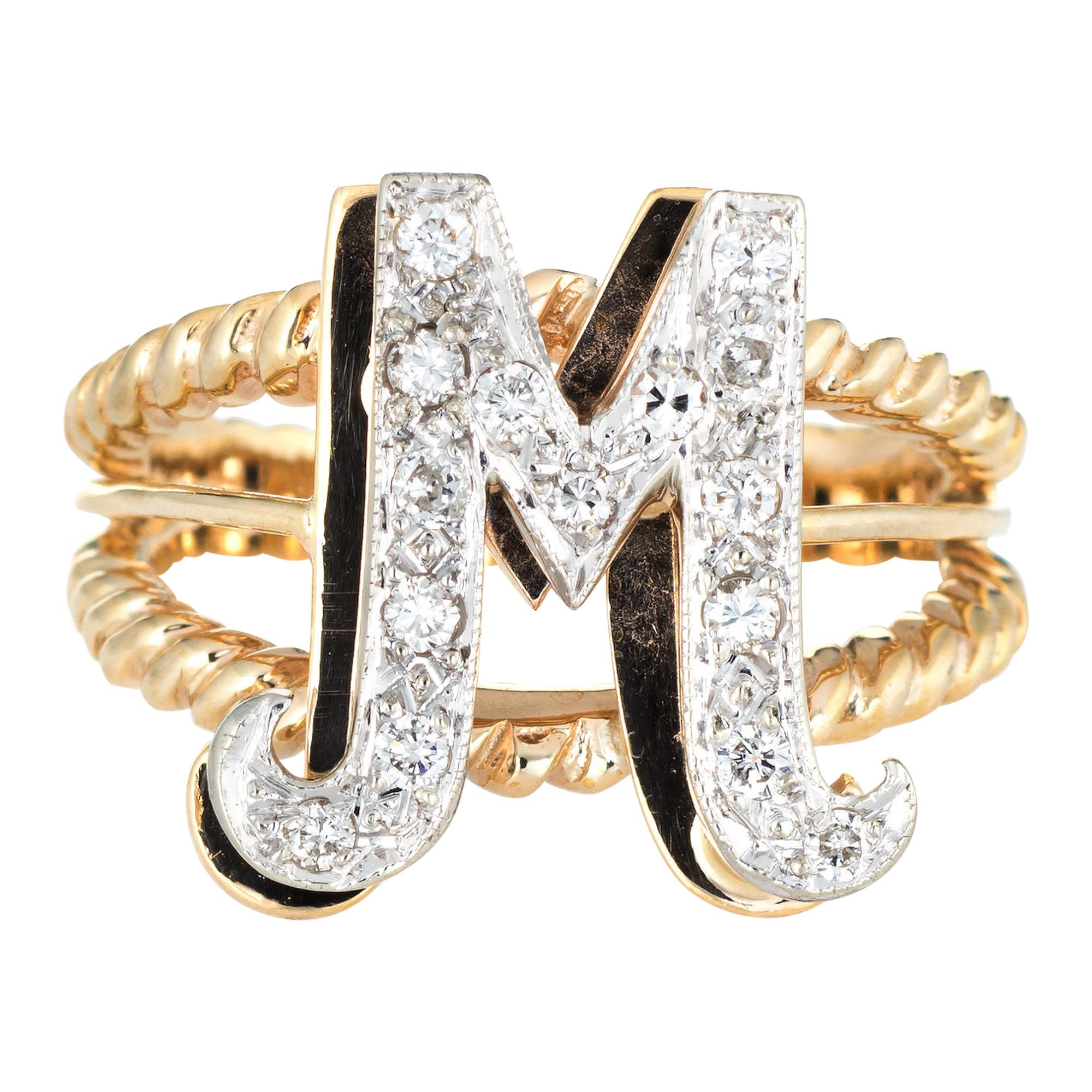 Vintage Letter M Ring 14 Karat Yellow Gold Initial Jewelry Estate Fine  Two-Tone