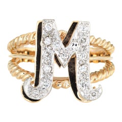 Vintage Letter M Ring 14 Karat Yellow Gold Initial Jewelry Estate Fine Two-Tone