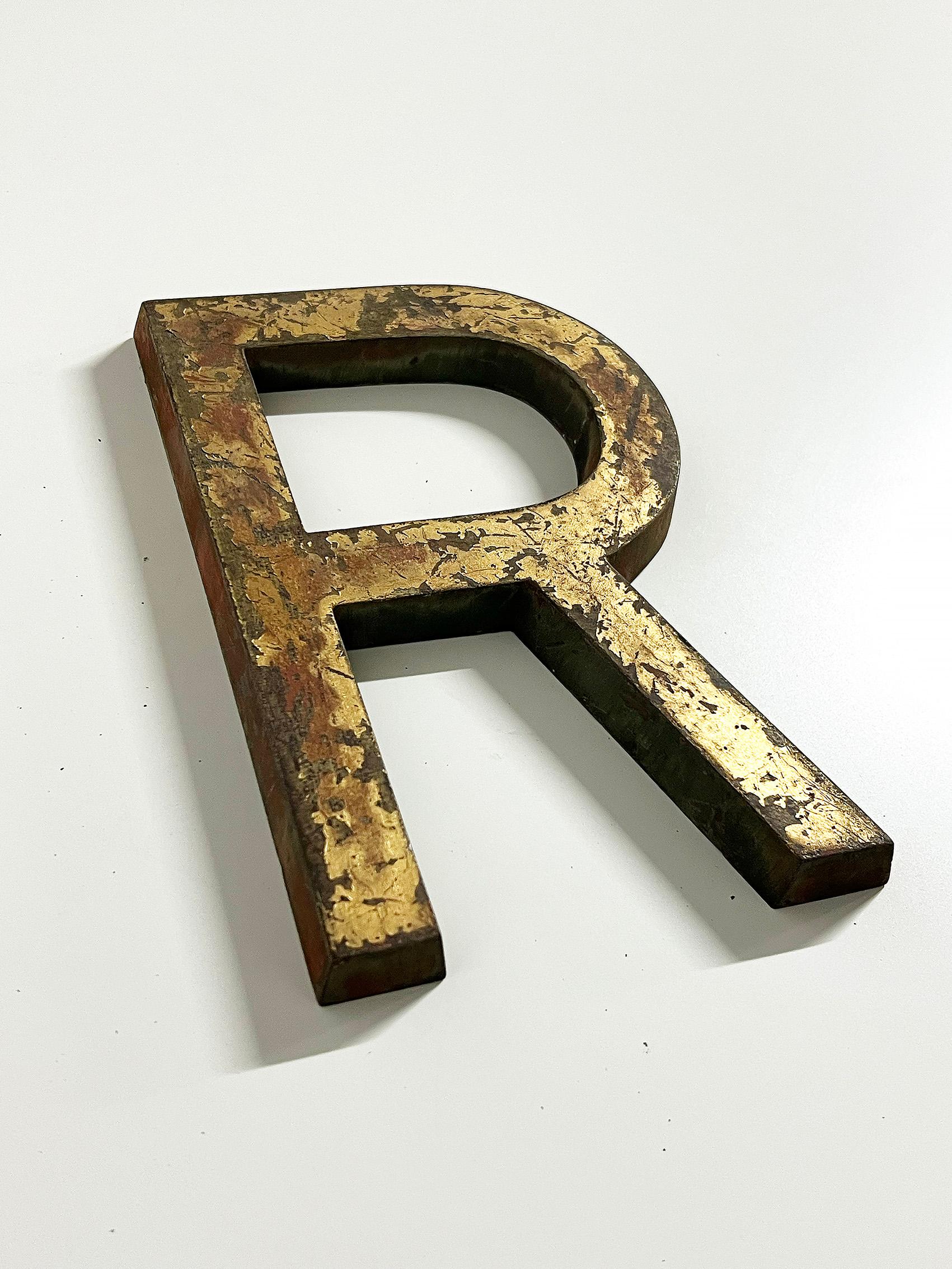 Swedish Vintage Letter R in Solid Brass, Sweden ca 1940's For Sale