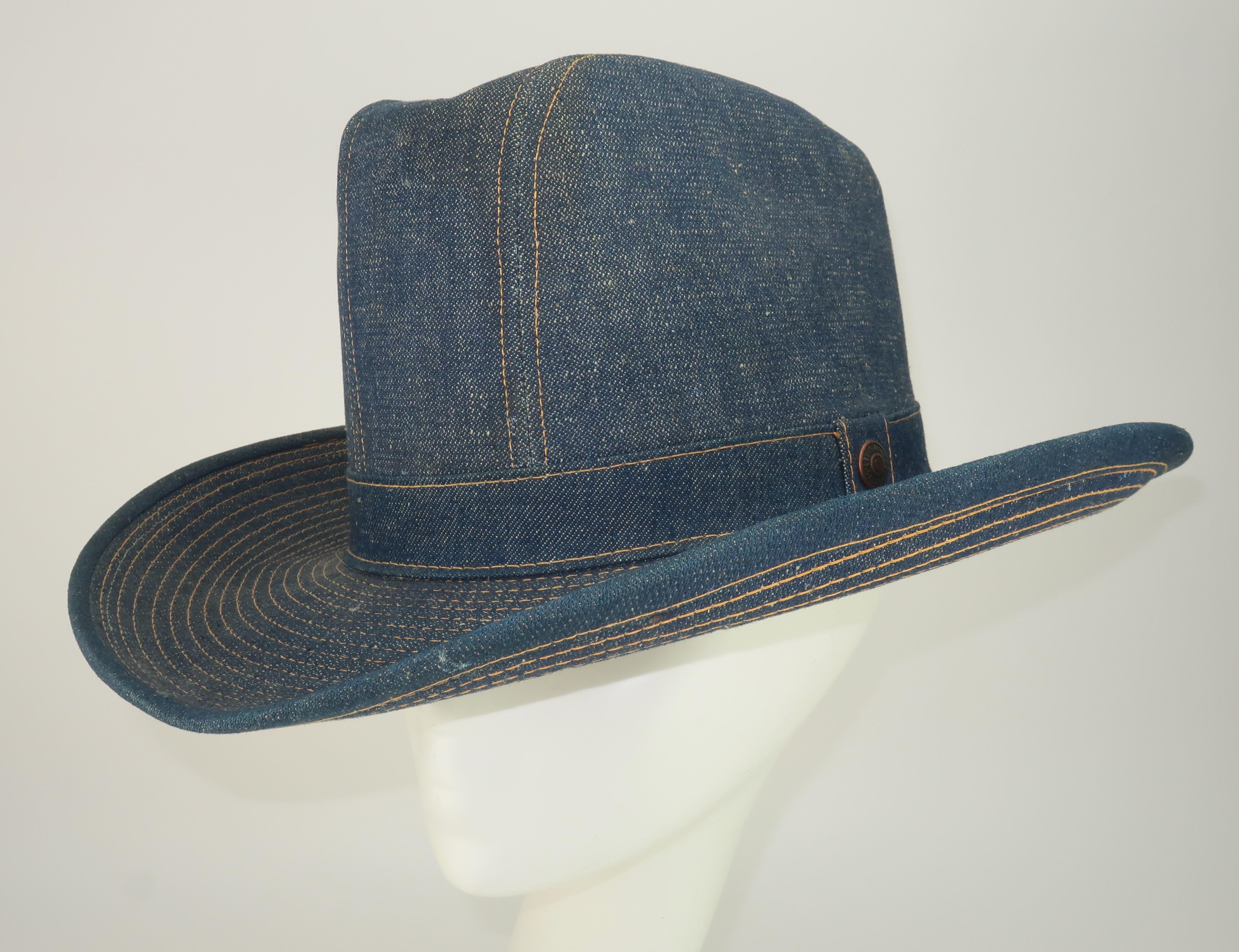 Vintage Levi Strauss Denim Blue Jeans Cowboy Hat 2
