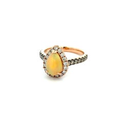 Vintage LeVian Designer 1.20 Carat Pearl Opal and Diamond Gold Solitaire Ring