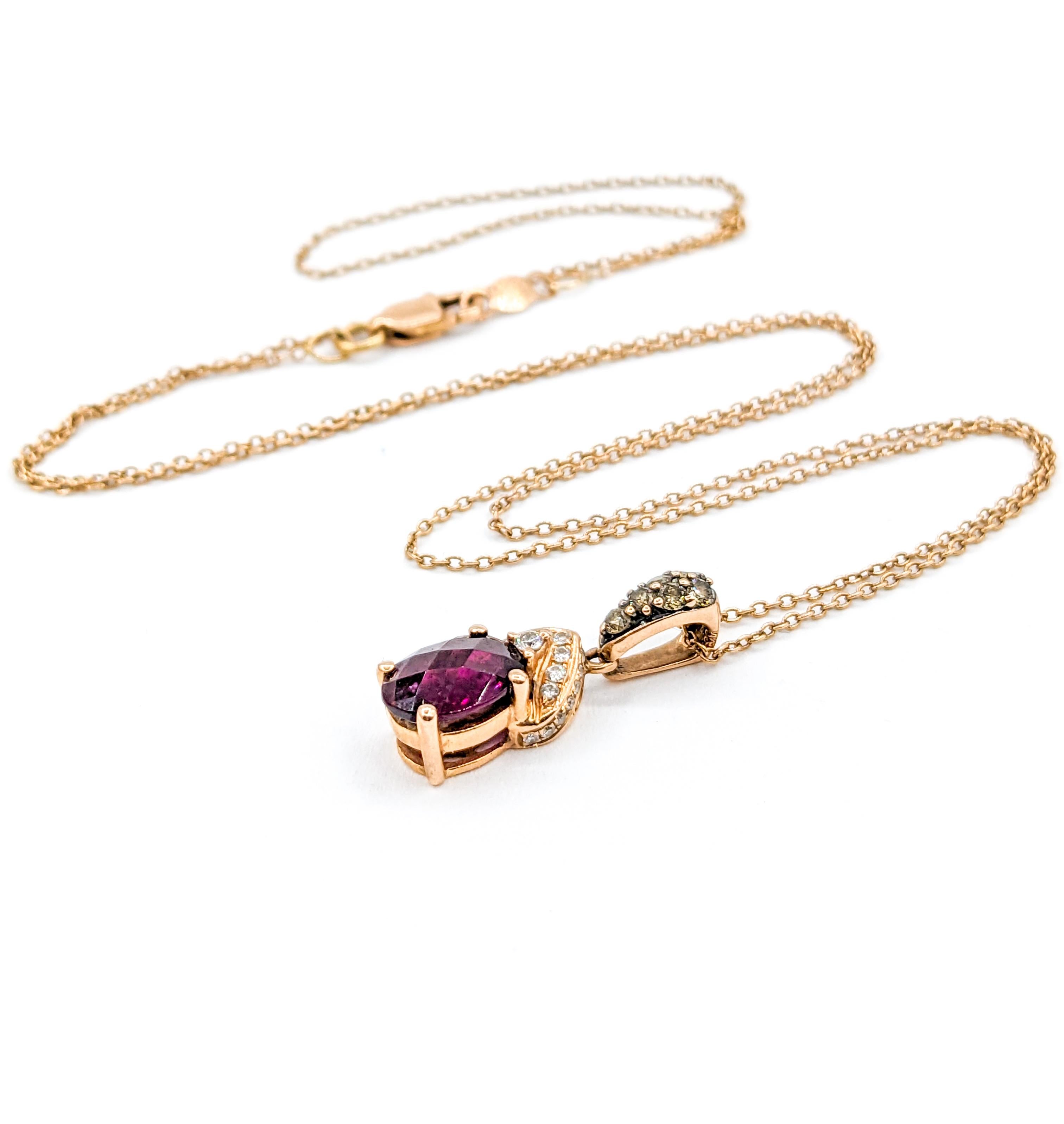 Contemporary Vintage LeVian Garnet & Diamond Pendant Necklace in Rose Gold For Sale