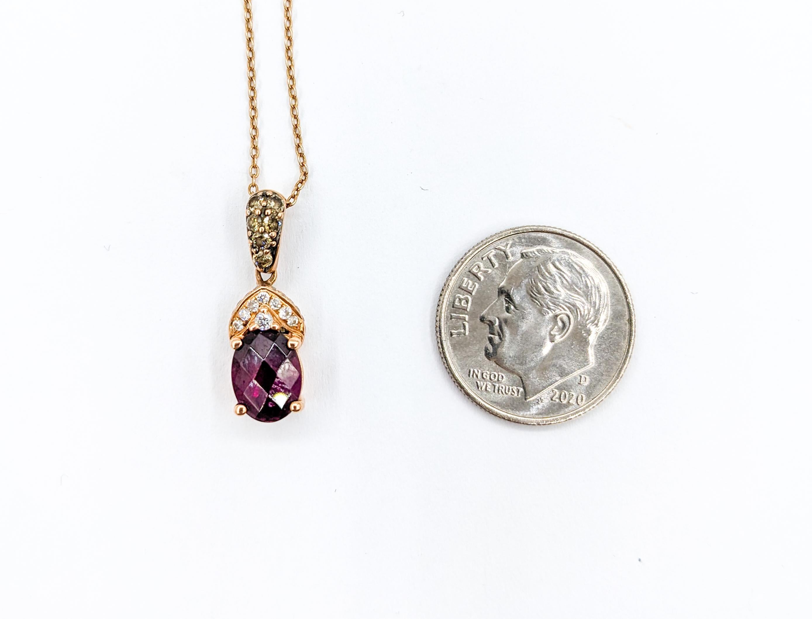 Women's Vintage LeVian Garnet & Diamond Pendant Necklace in Rose Gold For Sale
