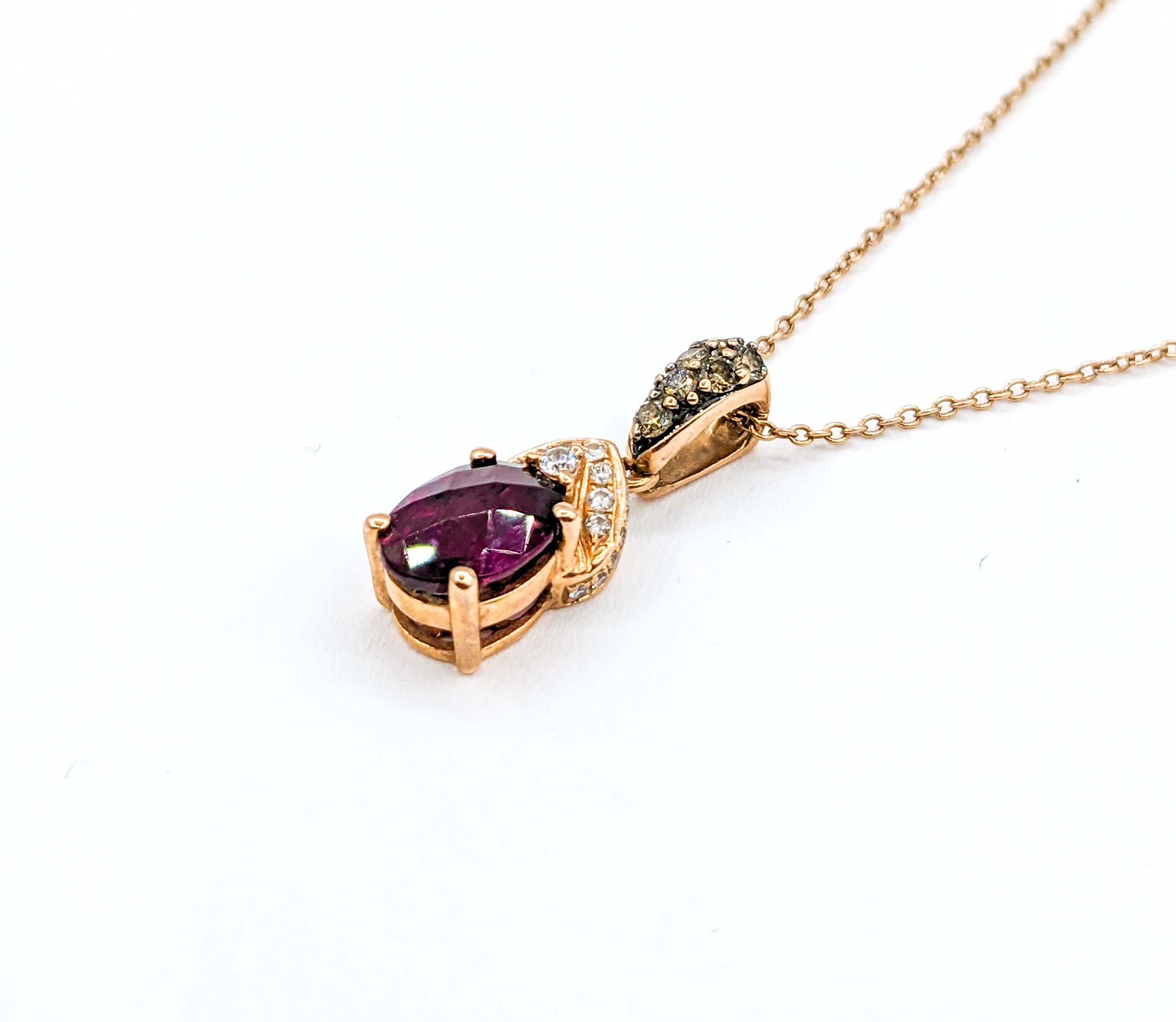 Vintage LeVian Garnet & Diamond Pendant Necklace in Rose Gold For Sale 2