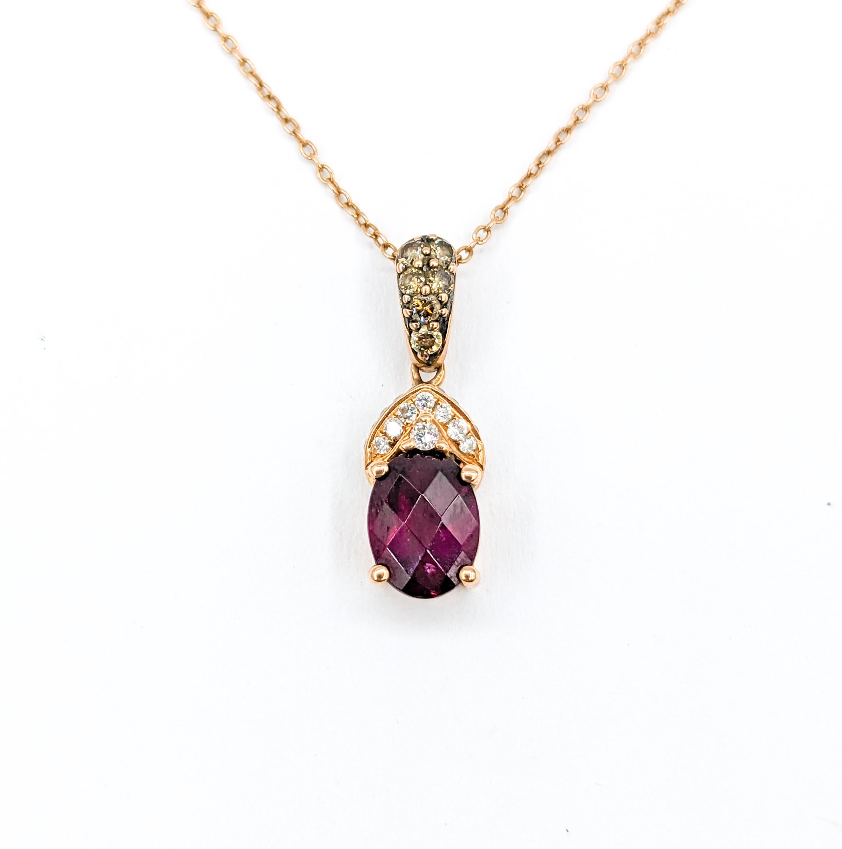 Vintage LeVian Garnet & Diamond Pendant Necklace in Rose Gold For Sale 3