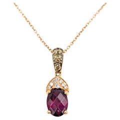 Vintage LeVian Garnet & Diamond Pendant Necklace in Rose Gold