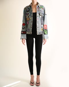 Vintage Levis oversized denim leather tassel patchwork embroidered coat jacket