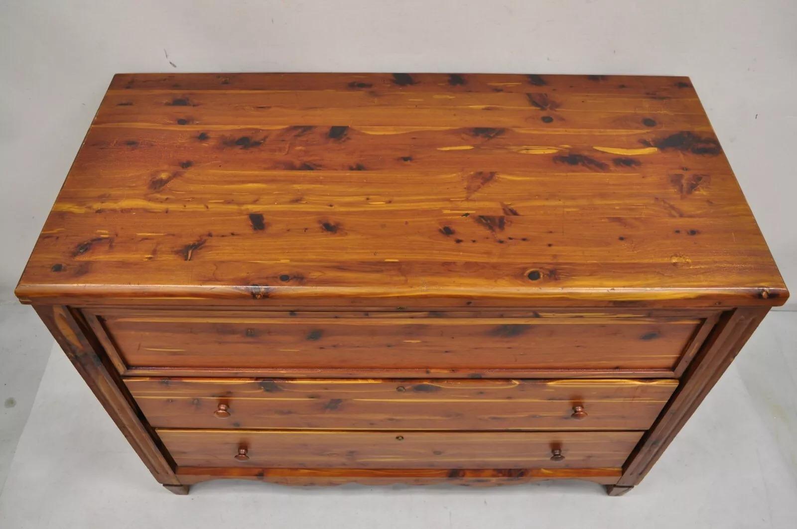 Vintage Lewis & Conger Pine Wood Cedar Lined Blanket Chest Of Drawers Dresser For Sale 6