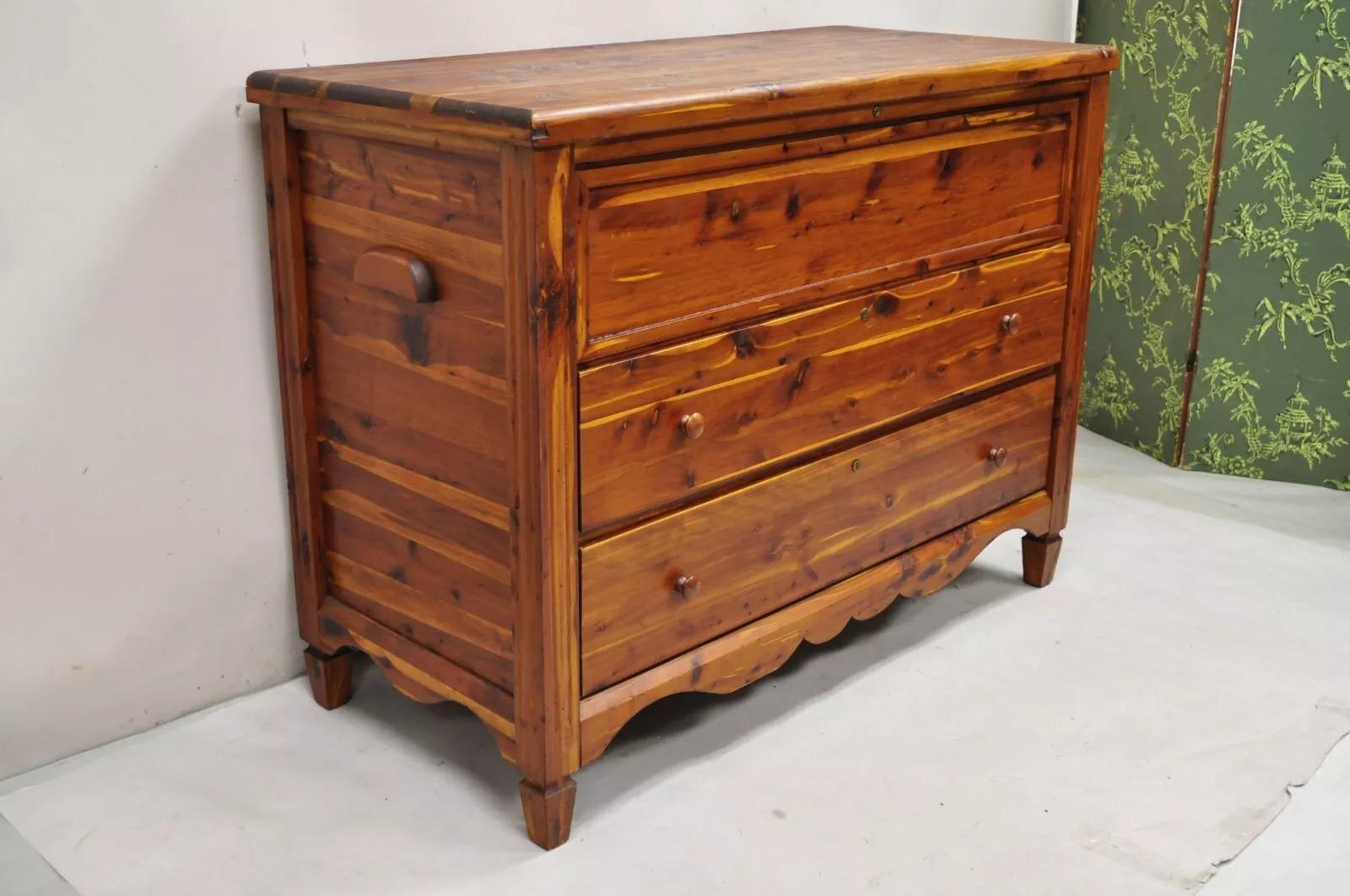Vintage Lewis & Conger Pine Wood Cedar Lined Blanket Chest Of Drawers Dresser For Sale 8
