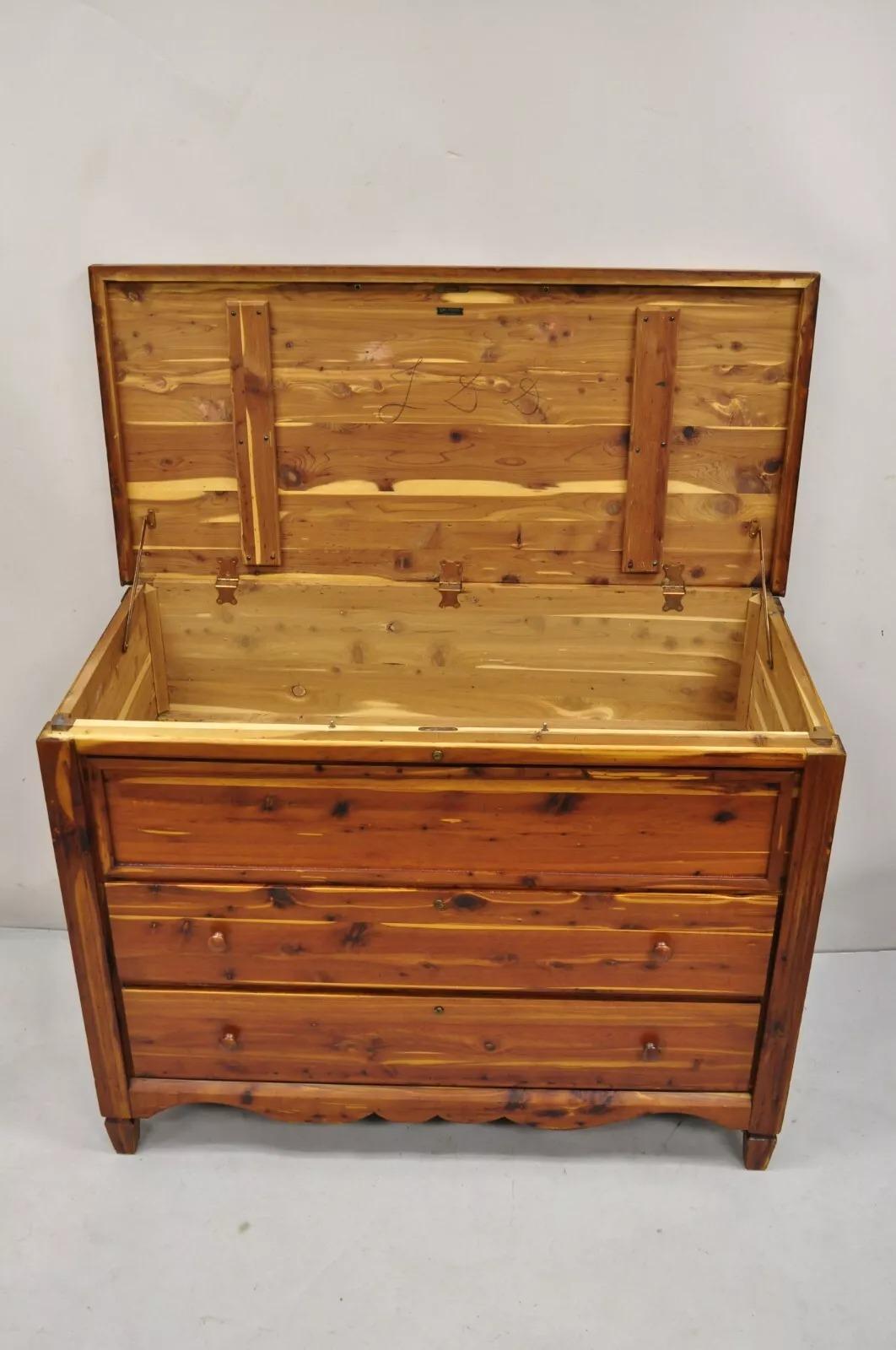 Primitive Vintage Lewis & Conger Pine Wood Cedar Lined Blanket Chest Of Drawers Dresser For Sale