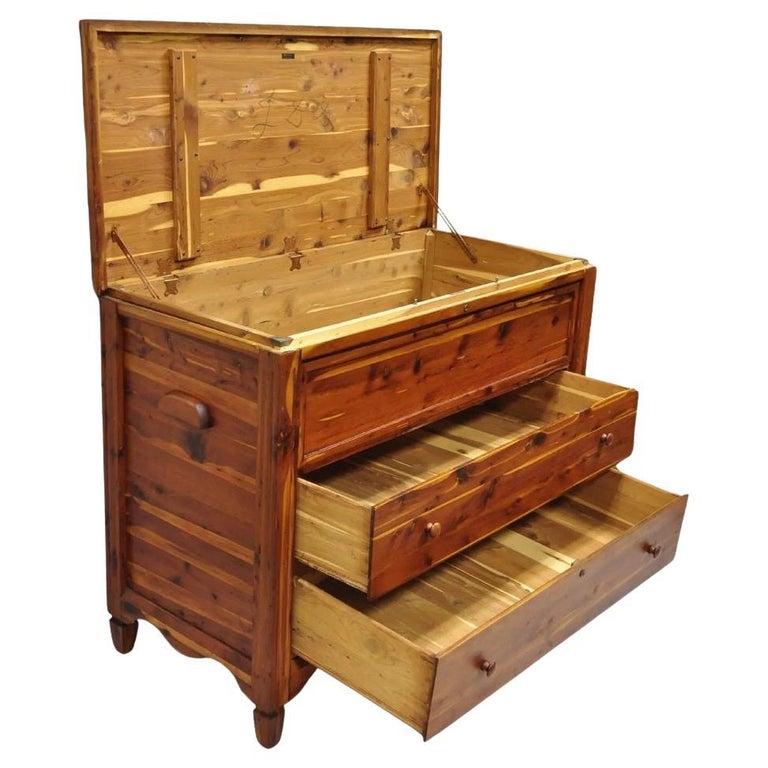 Vintage Lewis and Conger Pine Wood Cedar Lined Blanket Chest Of Drawers  Dresser at 1stDibs
