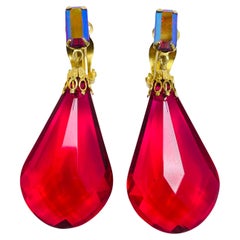 Vintage LEWIS SEGAL signierte goldene fuchsiafarbene Designer-Ohrclips in Rosa, LEWIS SEGAL