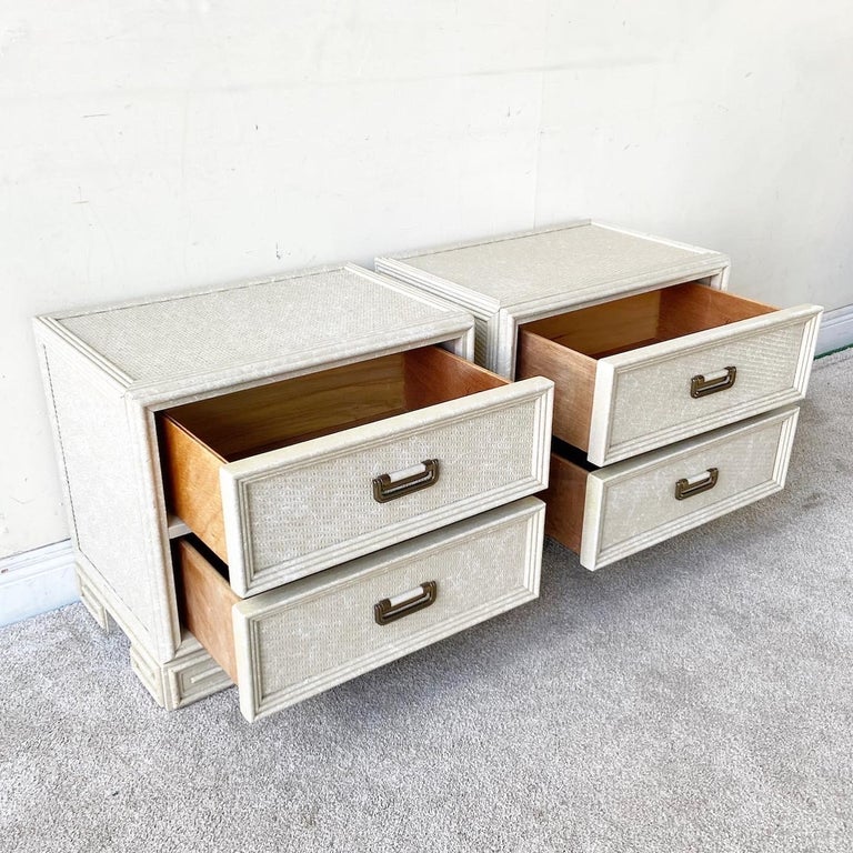 Vintage Lexington Chinoiserie Faux Wicker Nightstands For Sale at 1stDibs