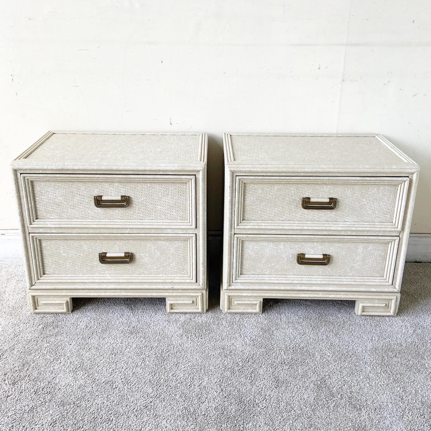 Vintage Lexington Chinoiserie Faux Wicker Nightstands In Good Condition In Delray Beach, FL