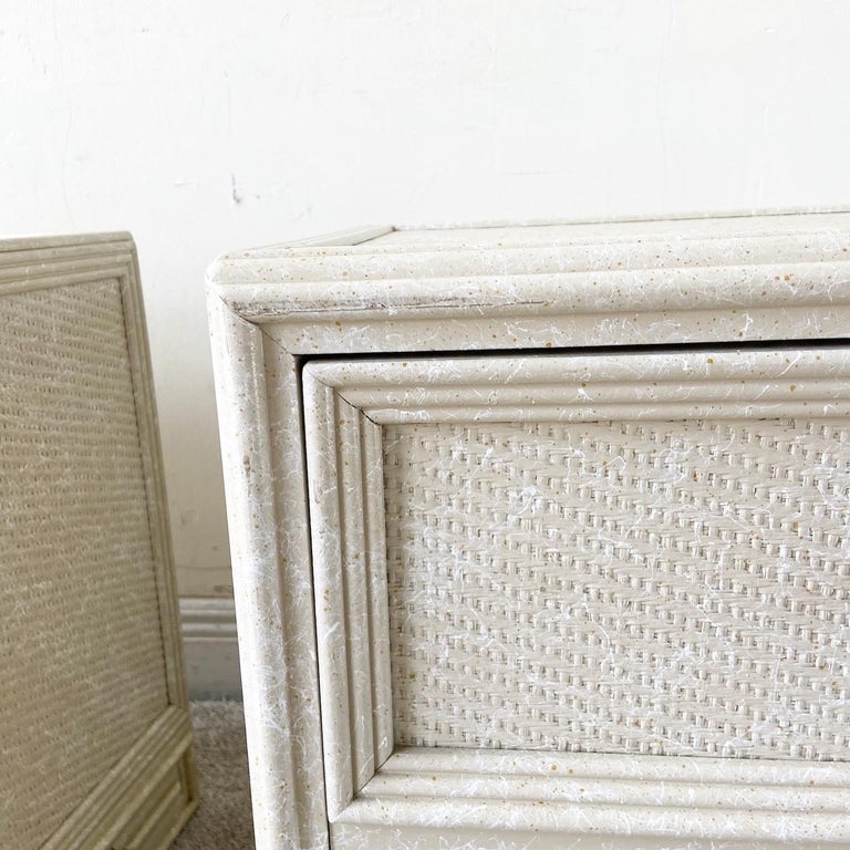 Vintage Lexington Chinoiserie Faux Wicker Nightstands For Sale at 1stDibs