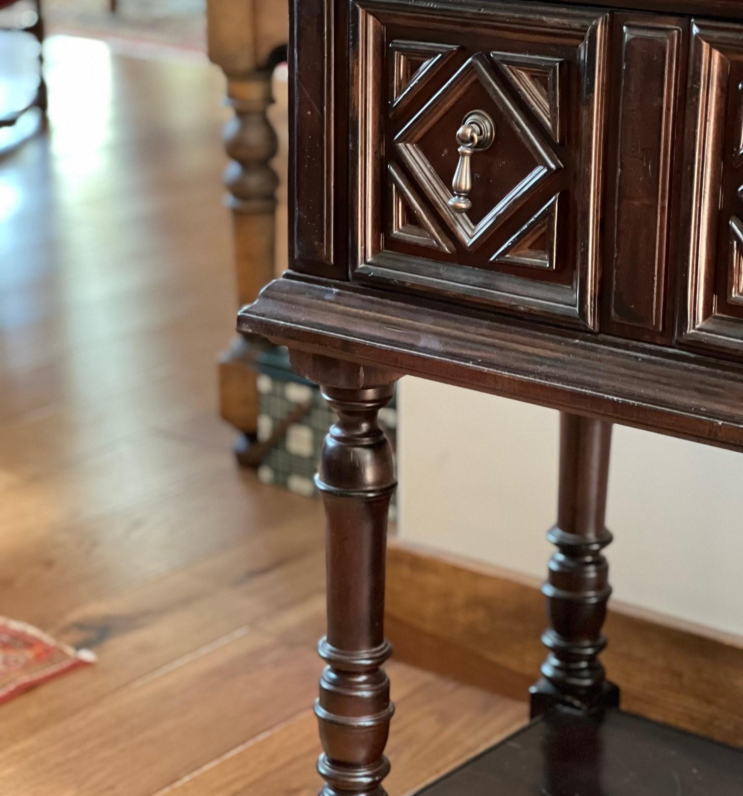 Late 20th Century Vintage Lexington Furniture Solid Walnut Console with Three Drawers and Shelf