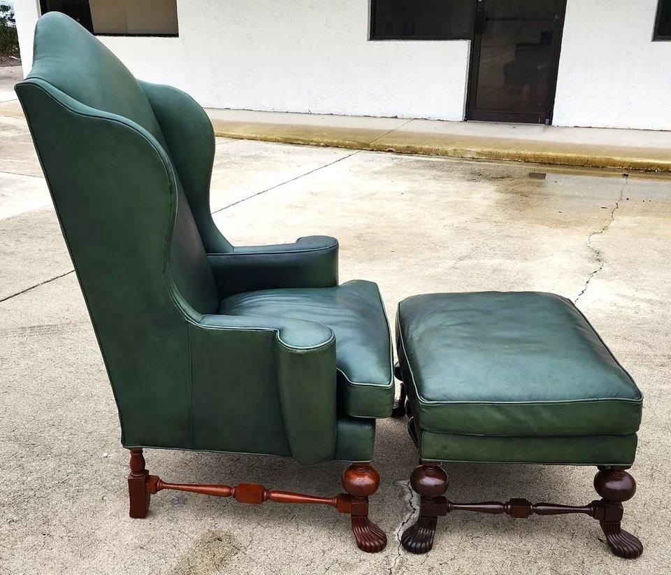 Vintage Lexington Leather Wingback Chair Ottoman Palmer Home Collection 1960s In Good Condition For Sale In Lake Worth, FL
