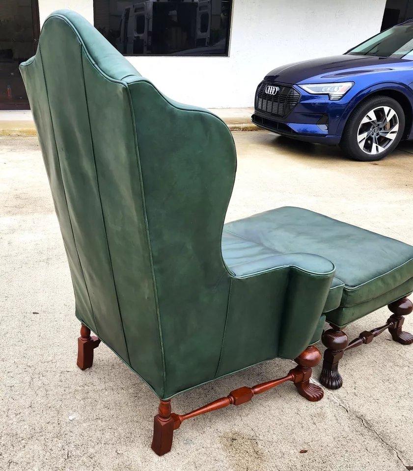 Mid-20th Century Vintage Lexington Leather Wingback Chair Ottoman Palmer Home Collection 1960s For Sale