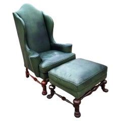 Chaise Wingback Lexington en cuir ottoman Palmer Home Collection des années 1960