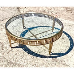 Vintage Lexington Regency Gilt Greek Key Round Coffee Table