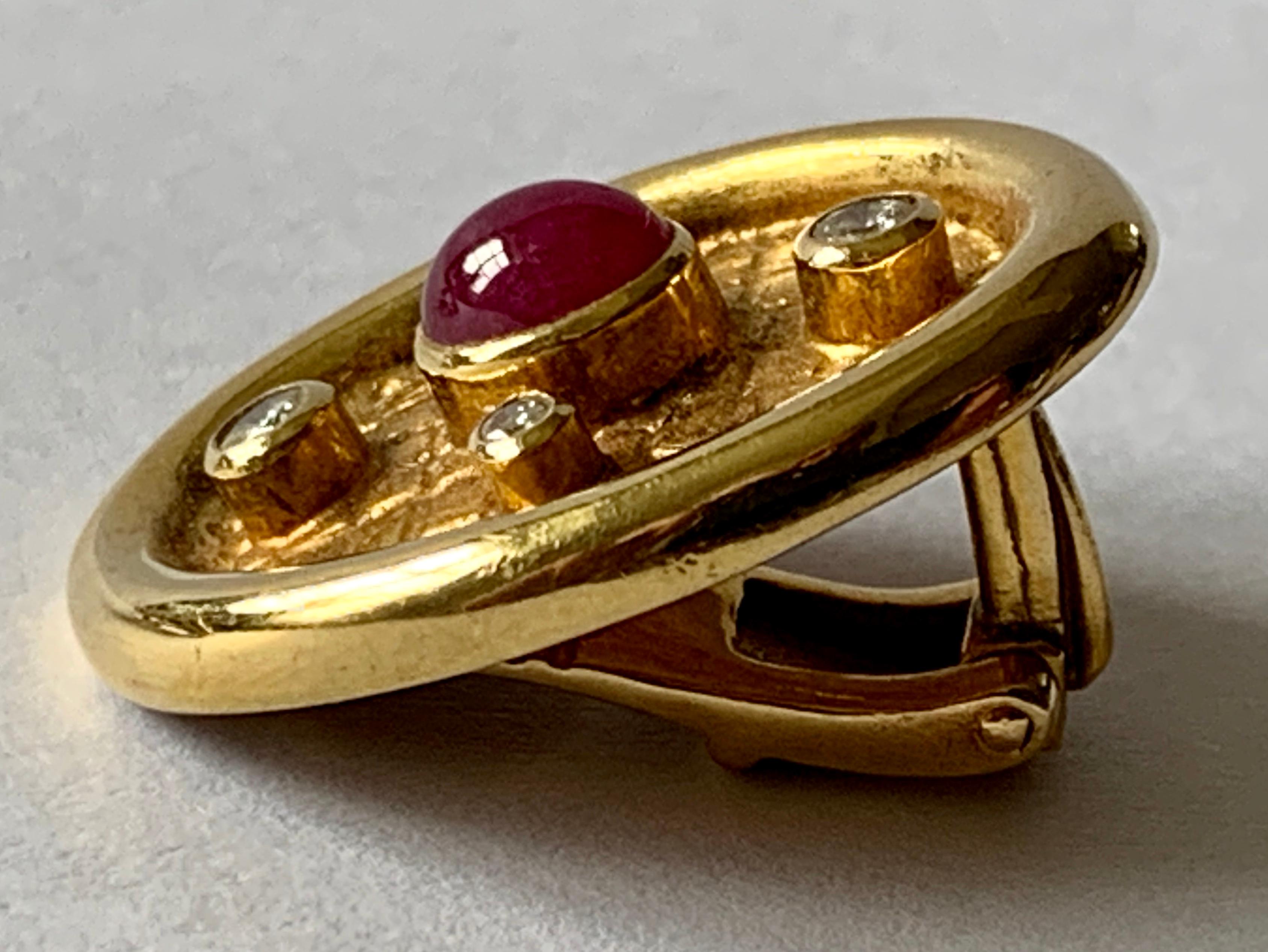Hellénistique Ilias Lalaounis Boucles d'oreilles vintage en or jaune 18 carats avec rubis et diamants en vente